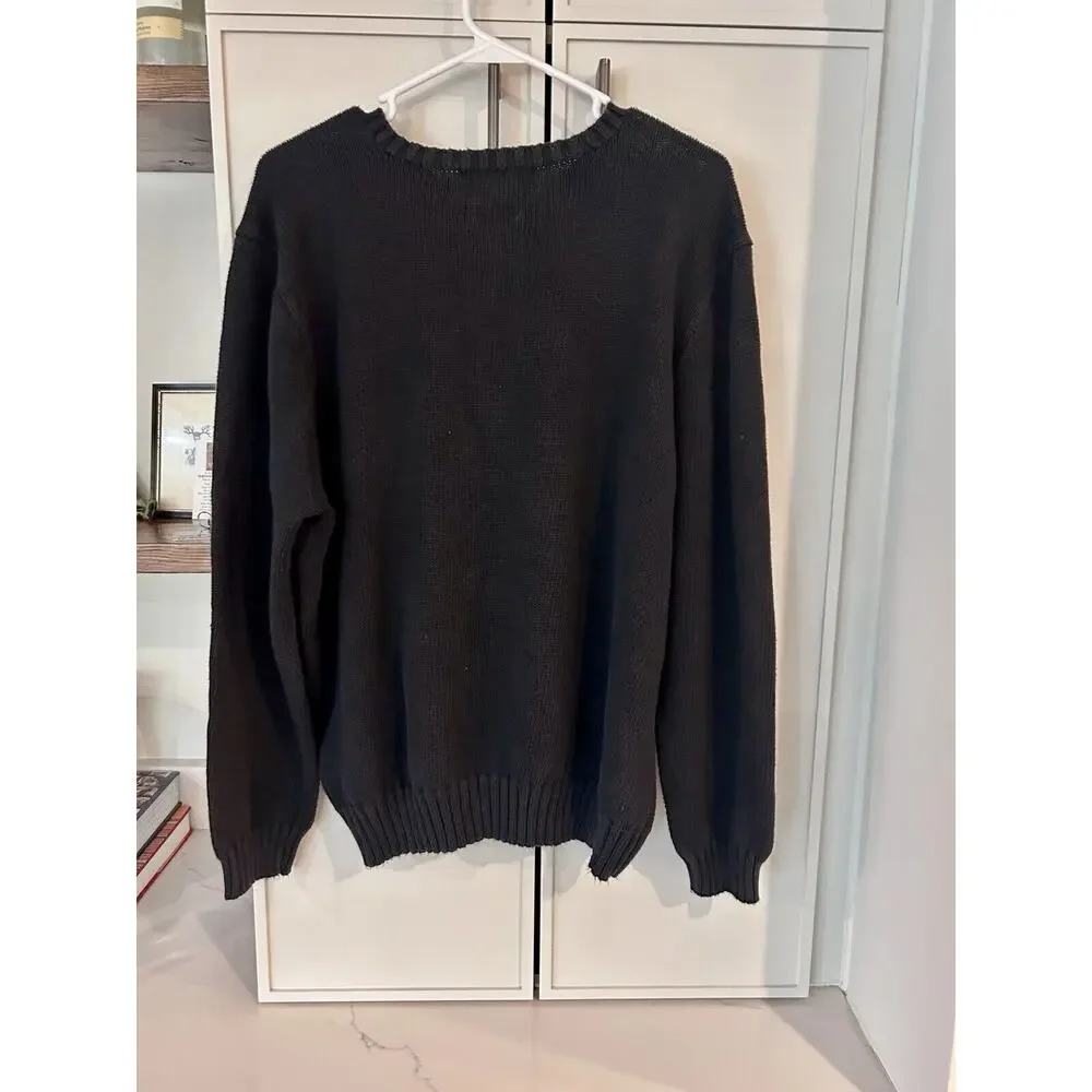 Polo Ralph Lauren Sweater Mens XL Extra Large Black Pima Cotton V‎ Neck Pullover